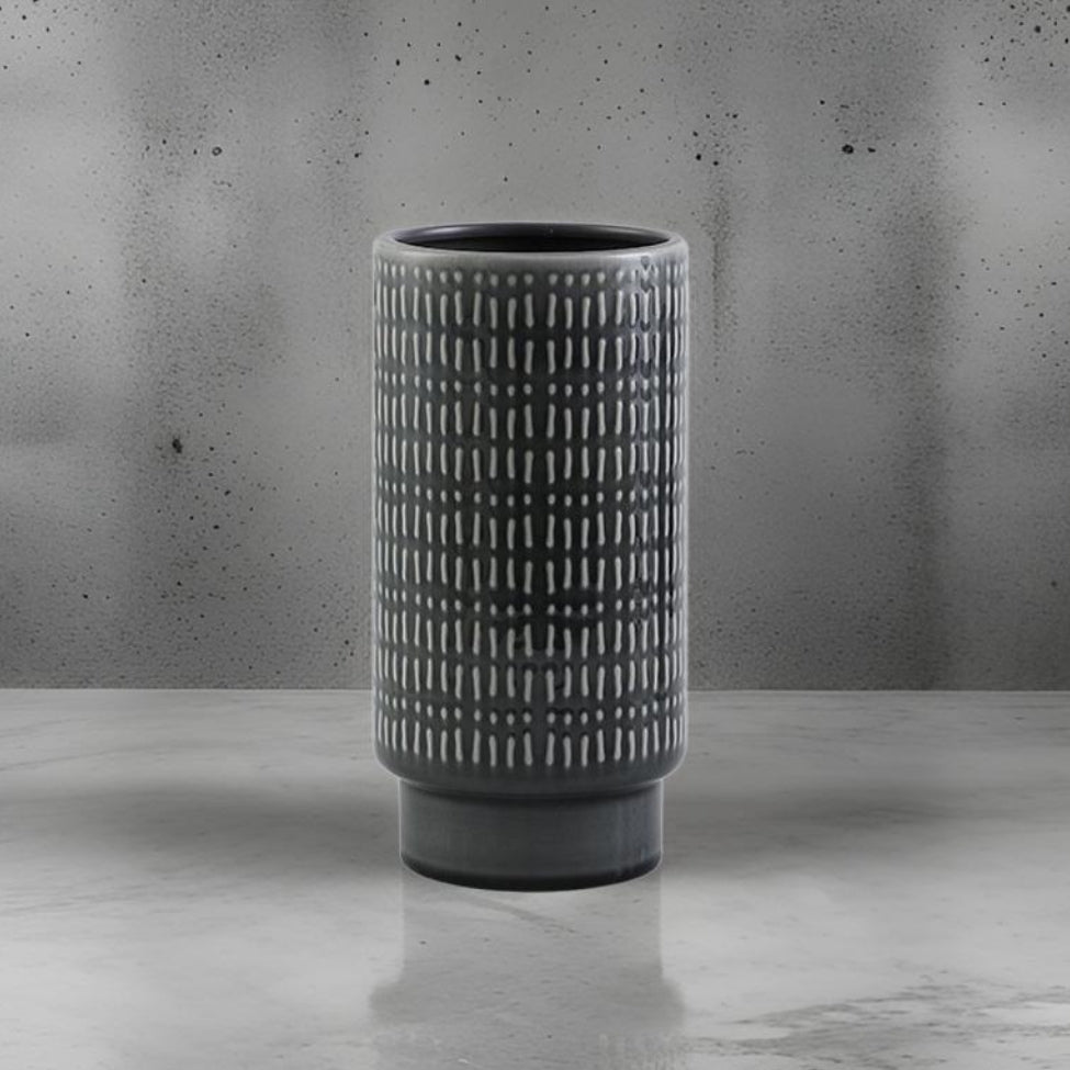 Vase Gray Pattern Cylindrical Ceramic VASE016