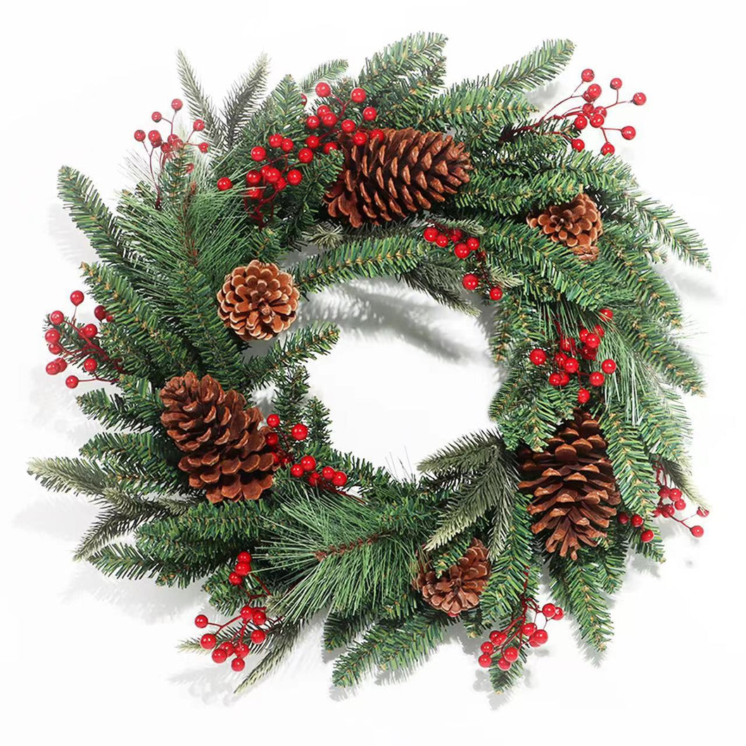 02 Christmas Wreath Artificial With Cone And Berry 50cm PINEGARLAND003